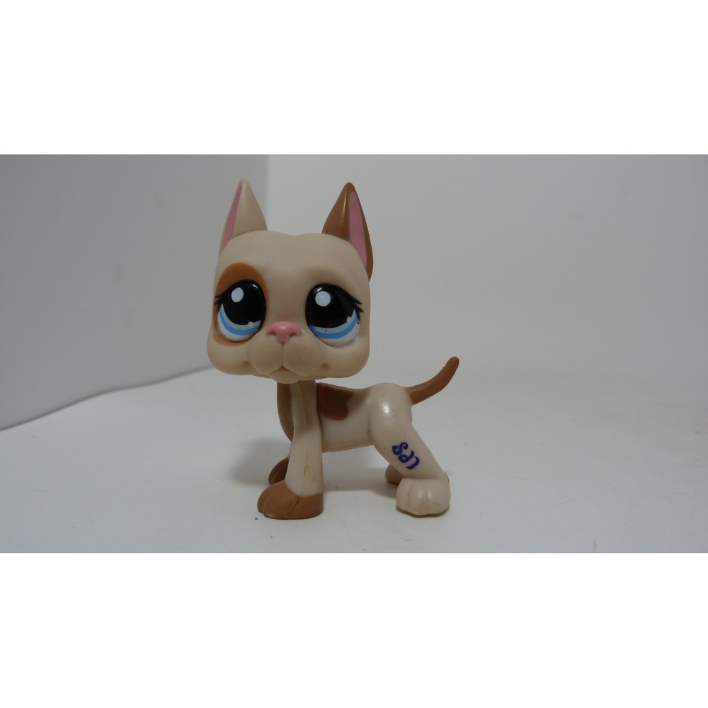 Hasbro Littlest Pet Shop LPS 1647 Great Dane Tan Brown Blue Eyes Dog Figure 2007